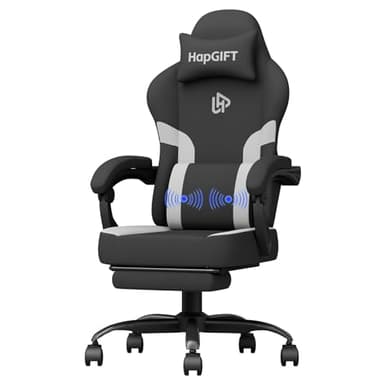 HapGIFT Silla Gaming Ergonómica Reclinable con Masajeador, Silla de Juegos con Reposacabezas y Reposapiés, Asiento Gaming Altura Ajustable, para Adultos, 150 kg, (Gris)