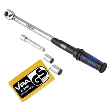 Goodyear Llave dinamométrica de primera calidad, ajustable de 42 a 210 Nm, accionamiento cuadrado de 1/2", incluye extensión y casquillos de 17 mm y 19 mm