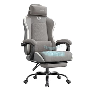 SONGMICS Silla Gaming, Silla Ergonómica de Escritorio, con Resortes, Reposapiés y Reposabrazos, Gris Paloma OBG079G01