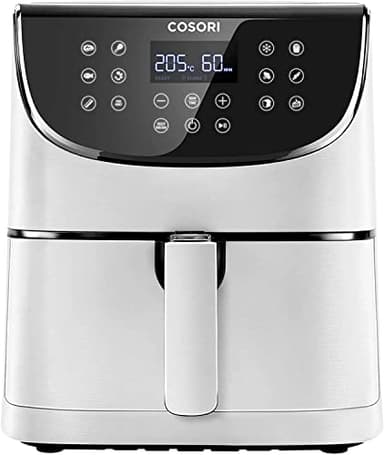 Cosori Freidora de Aire Duradera 5.5L Air Fryer 1700W, Tecnología Rapid, 55% Menos Energía, 13 Automáticos Modos, Uso Fácil, LED Panel Táctil, Acero Inox Interior, Hasta 205 C y 60 Min, Blanca