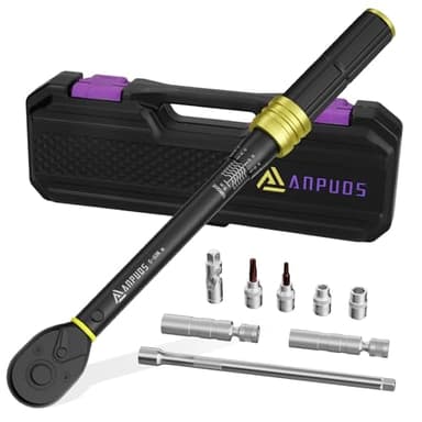 ANPUDS Llave Dinamométrica 3/8'', 72 Dientes 5-60 Nm Llave de Torque, 9 Piezas Juego Llave Dinamométrica con Magnética Vasos de Bujía, 3/8'' Junta Universal, 250 mm Extensión, Torx Bits, Vasos