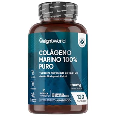Colágeno Marino Hidrolizado 100% Puro 1200 mg - 120 Cápsulas de Péptidos de Colágeno de Pescado Hidrolizado Tipo I y III - Suministro para 2 Meses, Sin Gluten y Sin OGM