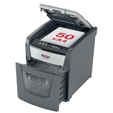 Rexel 2020050XEU - Destructora de Papel Personal/Home Office Optimum AutoFeed 50X, Corte en Partículas, Destruye 50 Hojas, Papelera de 20L, Pensada para Uso Doméstico, Destrucción de Alta Seguridad P4