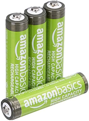 Amazon Basics paquete de 4 pilas AAA NiMH recargables de alta capacidad, 850 mAh, 1,2 V, se recargan hasta 500 veces, precargadas
