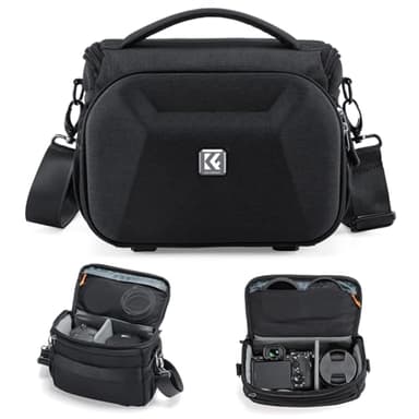 K&F CONCEPT Bandolera para Cámaras Impermeable, Bolso de Hombro Cruzado Compatible con Cámaras y Lentes Canon Nikon Sony DSLR/SLR/Sin Espejo con Protección Delantera de EVA Rígida y Porta Trípode