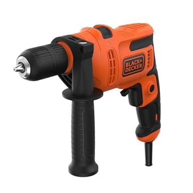 BLACK+DECKER Taladro percutor eléctrico 500W, potente 0-32.300 BPM para mampostería y hormigón, diseño compacto con empuñadura lateral, BEH200-QS