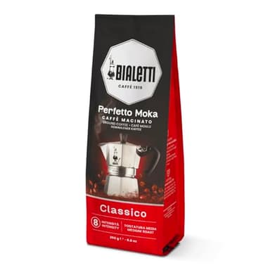 Bialetti - Perfetto Moka Classic: Café Molido Tueste Medio, Aroma de Avellana y Fruta Seca, 250g, Paquete con Válvula Unidireccional para Preservar el Sabor