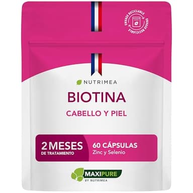 Biotina Cabello y Uñas | Con Vitamina B8 Zinc y Selenio | Suplemento Vegano Sin Excipientes | 60 Cápsulas | Nutrimea