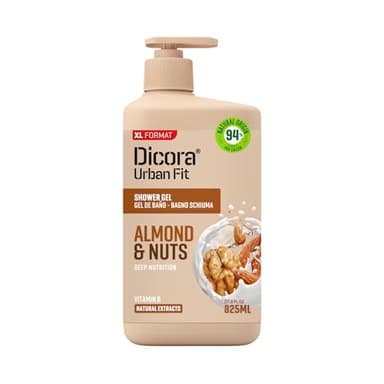 Dicora Urban Fit | Gel de Ducha con Vitamina B Almendras & Nueces | Gel de Baño Nutritivo e Hidratante | Extractos Naturales | Tamaño 825 ml