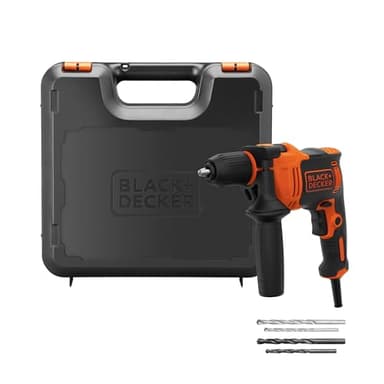 BLACK+DECKER 710W Taladro percutor con cable de alto rendimiento, 0-2800 RPM, con 4 brocas y caja de kits, BEH710K-QS