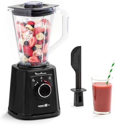 Moulinex Smoothie, Batidora de vaso 1200 W, pica hielo, función AutoClean, jarra Tritán de 2 L, tecnología de cuchillas Powelix, 3 programas automáticos y sistema de refrigeración integrado – LM88A8