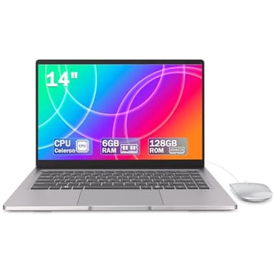 Ordenador portátil Config Dual Core,14 pulgadas 6GB RAM 128GB SSD,soporta Bluetooth,2.5G/5G WiFi 6,Ordenadores portátiles ligeros,con blando,adaptador Ethernet,adecuado para la oficina, estudio, y la