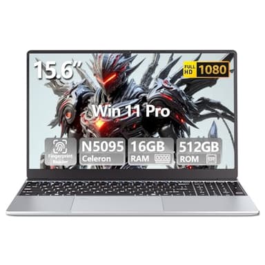 Ordenador Portátil 15,6 Pulgadas, PC Portátil Win 11 16GB RAM 512GB SSD, Laptop Celeron N5095 Gráficos UHD, Computadora Portatil 1920*1080 FHD Pantalla Teclado numérico retroiluminado/Touch ID USB 3.0