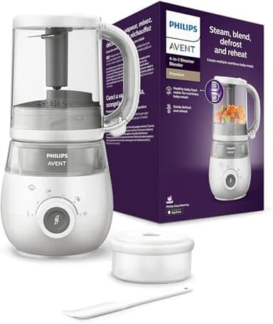 Philips Avent vaporera/batidora 4 en 1, robot de cocina para bebés, cocine al vapor, bata, descongele y vuelva a calentar, apto para el lavavajillas, modelo SCF883/01