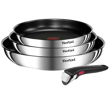 Tefal Ingenio Emotion - Juego de 3 Sartenes 22/24/28 cm + Mango extraíble, Apto inducción, antiadherentes, revestimiento titanio, Thermo-signal, apto lavavajillas y horno