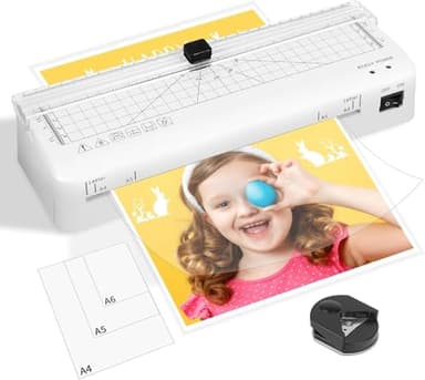 Plastificadora A4, Máquina Laminadora con cortador integrado y redondeador de esquinas para A4 A5 A6, Calentamiento Rápido, Laminado 80-125 Micras para uso en casa, oficina y escuela