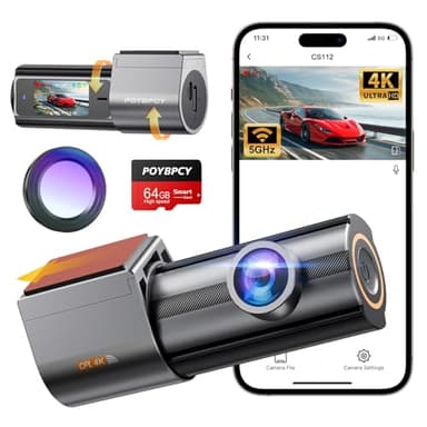 Dashcam 4K, Dash CAM Coche con CPL, WiFi Camara Coche Grabadora con Tarjeta 64G, Super Visión, Gran 170°, Control App, Sensor G, Monitor de Aparcamiento, Grabación de Bucle