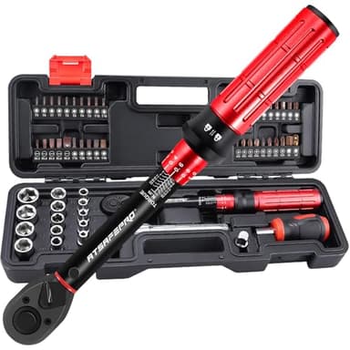 ATsafepro Llave Dinamométrica Kit 1/4" 3-25 Nm | 61 Pcs Destornilladores Magnéticos con Trinquete Reversible + Botón de Liberación Rápida | Profesional para Mantenimiento de Bicicletas, Autos, Motos