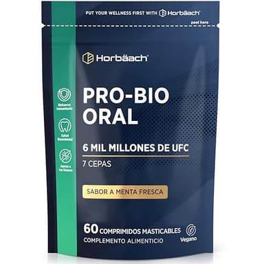 Oral Biotics Mal Aliento | Salud Bucodental | Sabor a Menta | Complejo Bacteriano para la Higiene Bucal | 6 Mil Millones de UFC | 60 Comprimidos Masticables Veganos | Horbaach