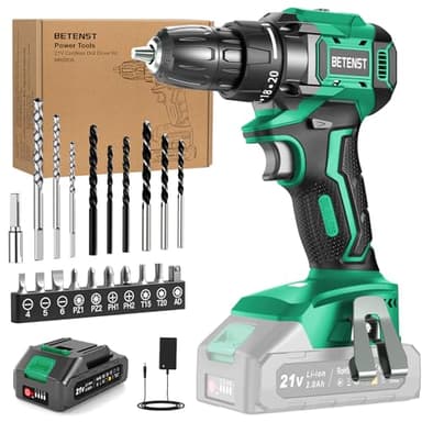 Taladro Atornillador Batería Sin Escobillas, BETENST Atornillador Electrico 21V con 2.0Ah Baterías, 45N.m Taladro Inalámbrico, 20 Ajuste de Par, 20 Accesorios, 2 Velocidad, Luz LED Para Bricolaje