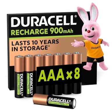 Duracell pilas recargables AAA (Paquete de 8), 900 mAh NiMH, precargadas, nuestras pilas recargables no. 1 en duración, con 0% plástico 100% embalaje reciclable